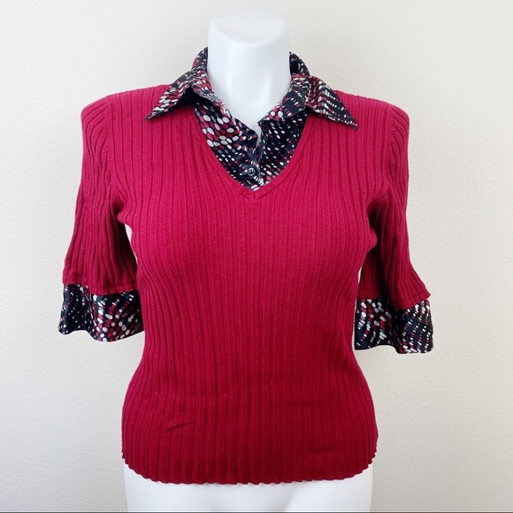 Studio 1940 Women's Layered Red Sweater Top Large - Picture 2 of 12